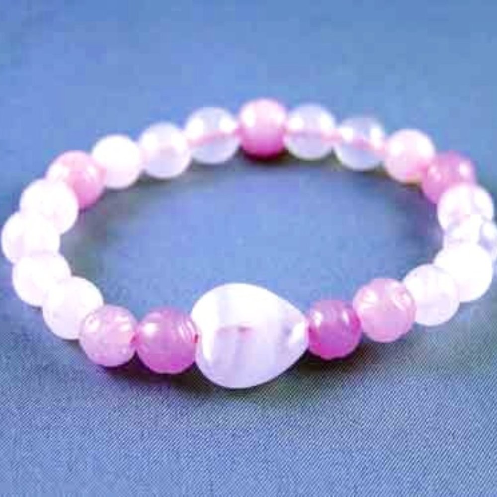 Zorbitz Pink United Rose Quartz Bracelet Good Luck/Pink Jade Lotus Flower